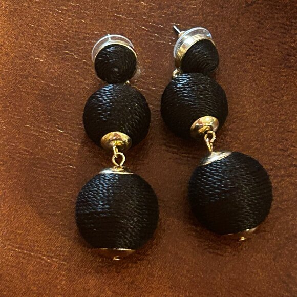 Triple Ball Drop Dangling Earrings Black and Gold - Picture 1 of 7